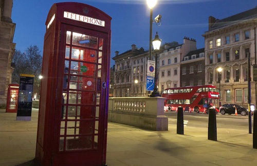 Red phone box on Whitehall, London